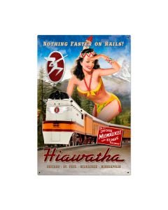 Hiawatha Indian Vintage Sign, Trains, Metal Sign, Wall Art, 24 X 36 Inches