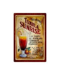 Tequila Sunrise Recipe Vintage Sign, Humor, Metal Sign, Wall Art, 24 X 36 Inches