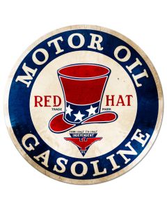 RED Hat Gasoline Vintage Sign, Oil & Petro, Metal Sign, Wall Art, 42 X 42 Inches