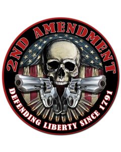 2Nd Amendment Defending Liberty Vintage Sign, Automotive, Metal Sign, Wall Art, 14 X 14 Inches