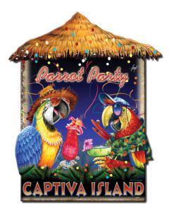 Parrot Party Hut Vintage Sign, Oil & Petro, Metal Sign, Wall Art, 15 X 18 Inches