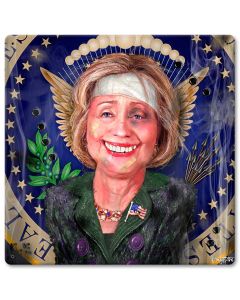 Hillary Clinton Caricature Beaten But Victorious Vintage Sign, Aviation, Metal Sign, Wall Art, 12 X 12 Inches