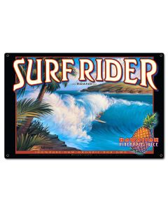 Surf Rider Vintage Sign, Oil & Petro, Metal Sign, Wall Art, 24 X 16 Inches