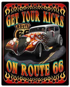 Kicks on Rt. 66, Automotive, Metal Sign, Wall Art, 24 X 30 Inches