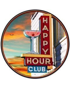 Happy Hour Club Vintage Sign, Automotive, Metal Sign, Wall Art, 28 X 28 Inches