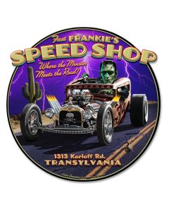 Frankie's Speed Shop Vintage Sign, Automotive, Metal Sign, Wall Art, 17 X 17 Inches