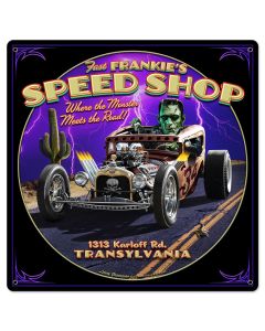 Frankie's Speed Shop Vintage Sign, Automotive, Metal Sign, Wall Art, 24 X 24 Inches