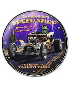 Frankie's Speed Shop, Automotive, Metal Sign, Wall Art, 14 X 14 Inches