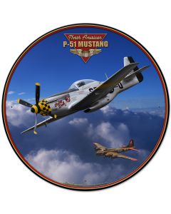 P-51 Mustang Vintage Sign, Aviation, Metal Sign, Wall Art, 28 X 28 Inches