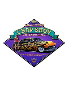 Dyna Flo's Chop Shop Vintage Sign, Automotive, Metal Sign, Wall Art, 27 X 21 Inches