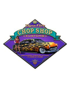 Dyna Flo's Chop Shop Vintage Sign, Automotive, Metal Sign, Wall Art, 20 X 16 Inches