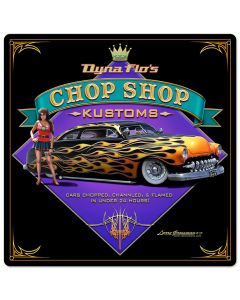 Dyna Flo's Chop Shop Vintage Sign, Automotive, Metal Sign, Wall Art, 24 X 24 Inches