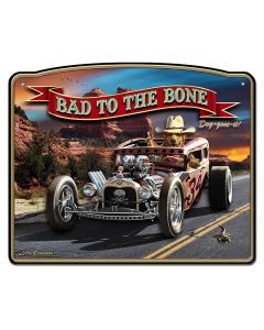 3- D Bad To The Bone Rat Rod Vintage Sign, Automotive, Metal Sign, Wall Art, 18 X 14 Inches