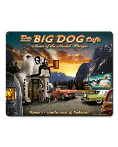 Big Dog Cafe Vintage Sign, Automotive, Metal Sign, Wall Art, 12 X 15 Inches