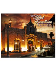 Hotel Excellsior Havana Vintage Sign, Automotive, Metal Sign, Wall Art, 24 X 30 Inches