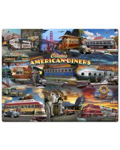Diner Collage Vintage Sign, Automotive, Metal Sign, Wall Art, 24 X 30 Inches
