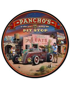 Route 66 Pancho's Vintage Sign, Street Signs, Metal Sign, Wall Art, 28 X 28 Inches