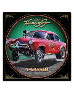 1951 Henry J Gasser Vintage Sign, Automotive, Metal Sign, Wall Art, 24 X 24 Inches