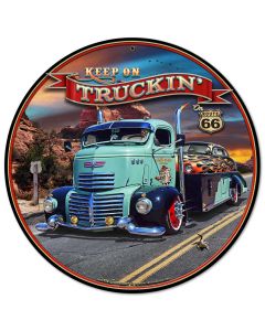1947 Truckin' Rt 66, Automotive, Metal Sign, Wall Art, 14 X 14 Inches