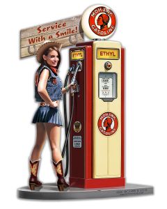 Gas Pump Girl Mild, Oil & Petro, Metal Sign, Wall Art, 13 X 18 Inches