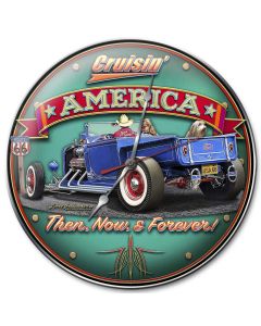 CRUISIN' AMERICA, Automotive, Metal Signs, Wall Art, 14 X 14 Inches