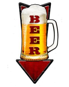 3-D Cold Beer Arrow  Vintage Sign, 3-D, Metal Sign, Wall Art, 24 X 10 Inches
