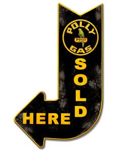 Polly Gas Sold Here Arrow, Oil & Petro, Metal Sign, Wall Art, 15 X 24 Inches