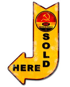 Russian Oil Products Sold Here Arrow, Oil & Petro, Metal Sign, Wall Art, 15 X 24 Inches
