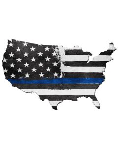 USA Map Thin Blue Line, Patriotic, Metal Sign, Wall Art, 25 X 16 Inches