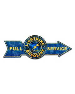 Full Service Lightning Gasoline, Oil & Petro, Metal Sign, Wall Art, 32 X 11 Inches
