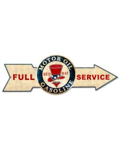 Full Service Red Hat Gasoline, Oil & Petro, Metal Sign, Wall Art, 32 X 11 Inches