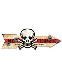 No Trespassing Keep Walking Arrow, Oil & Petro, Metal Sign, Wall Art, 32 X 11 Inches