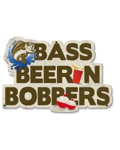 Bass, Beer 'n' Bobbers Vintage Sign, Man Cave, Metal Sign, Wall Art, 19 X 13 Inches