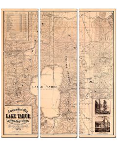 Lake Tahoe Map Vintage Sign, Travel, Metal Sign, Wall Art, 36 X 42 Inches