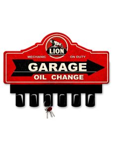 Lion Gasoline Key Hanger Vintage Sign, Oil & Petro, Metal Sign, Wall Art, 14 X 10 Inches