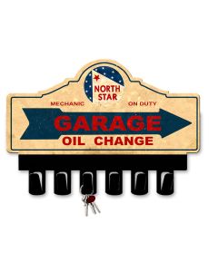 North Star Gasoline Key Hanger Vintage Sign, Oil & Petro, Metal Sign, Wall Art, 14 X 10 Inches