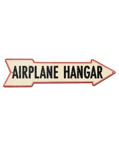 Airplane Hangar Arrow Vintage Sign, Aviation, Metal Sign, Wall Art, 34 X 8 Inches