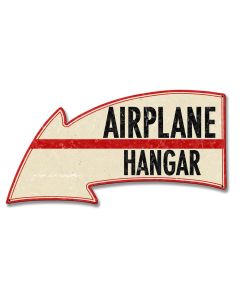 Airplane Hangar Arrow Vintage Sign, Aviation, Metal Sign, Wall Art, 21 X 11 Inches