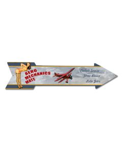 Aero Mechanics Mate Full Service Arrow Vintage Sign, Aviation, Metal Sign, Wall Art, 34 X 8 Inches