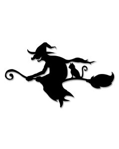 Witch and Cat Broom Silhouette Vintage Sign, Halloween, Metal Sign, Wall Art, 22 X 13 Inches