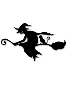 Witch and Cat Broom Silhouette Vintage Sign, Halloween, Metal Sign, Wall Art, 19 X 11 Inches