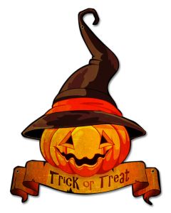 Trick or Treat Jack O'Lantern Vintage Sign, Halloween, Metal Sign, Wall Art, 18 X 20 Inches