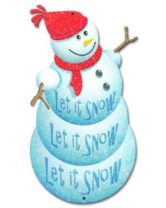 Let It Snow Snowman Vintage Sign, Seasonal, Metal Sign, Wall Art, 12 X 20 Inches