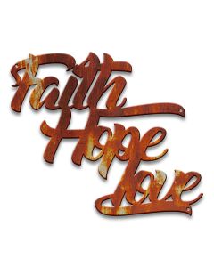 Faith Hope Love Vintage Sign, Ocean and Beach, Metal Sign, Wall Art, 14 X 12 Inches