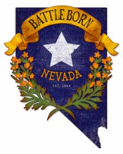 3-D Battle Born Nevada State Cutout Vintage Sign, Travel, Metal Sign, Wall Art, 18 X 22 Inches
