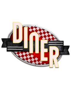 Diner Red Checkers Vintage Sign, Food & Drink, Metal Sign, Wall Art, 24 X 16 Inches