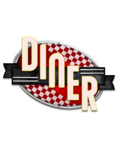 Diner Red Checkers Vintage Sign, Food & Drink, Metal Sign, Wall Art, 12 X 18 Inches