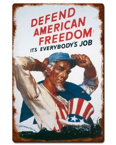 Defend American Freedom Vintage, Patriotic, Metal Sign, Wall Art, 16 X 24 Inches