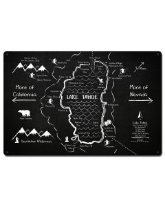 Lake Tahoe Chalk Drawing, Travel, Metal Sign, Wall Art, 24 X 16 Inches