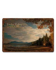 Lake Tahoe Jewel of the Sierras, Travel, Metal Sign, Wall Art, 18 X 12 Inches